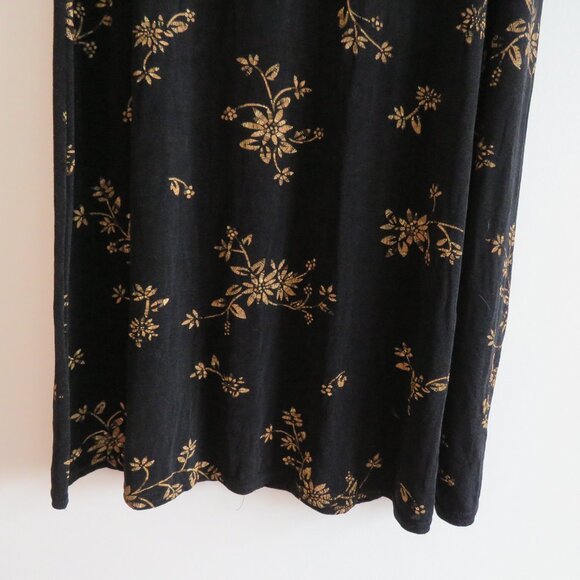 VINTAGE EZ TOWN Y2K Black Gold Floral Stretch Maxi Skirt Friends Whimsigoth Goth - Picture 11 of 13